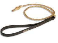 Exclusive Gold plated HS dog lead with leather handle -dog leash Exclusive Gold plated HS dog lead with leather handle -dog leash