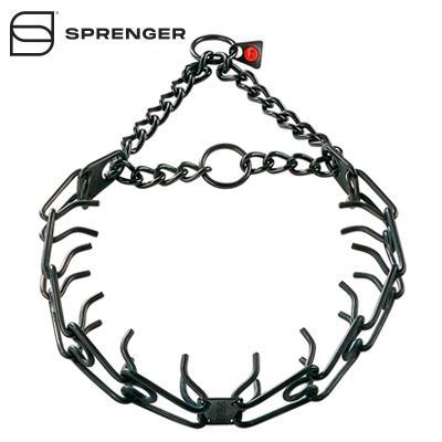 Black Stainless Steel Dog Pinch Prong  Collar with Center-Plate and Assembly Chain (2.25mm x 16 inches)