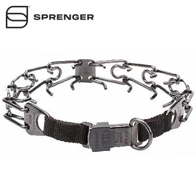 Black Stainless Steel Pinch Prong Collar with Center-Plate and Click-Lock Buckle (3.2 mm x 20 ½ inches)