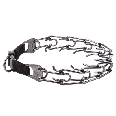 Black Stainless Steel Pinch Prong Collar with Center-Plate and Click-Lock Buckle (4 mm x 23 ⅗ inches)