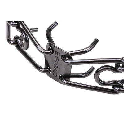 Black Stainless Steel Pinch Prong Collar with Center-Plate and Click-Lock Buckle (4 mm x 23 ⅗ inches)