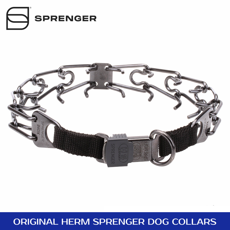 Black Stainless Steel Pinch Prong Collar with Center-Plate and