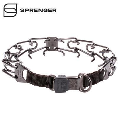 Black Stainless Steel Pinch Prong Collar with Click-Lock Buckle and Nylon Loop (2.25 mm x 16 inches)