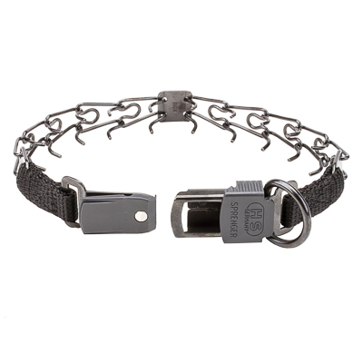 Black Stainless Steel Pinch Prong Collar with Click-Lock Buckle and Nylon Loop (2.25mm x 16 inches)