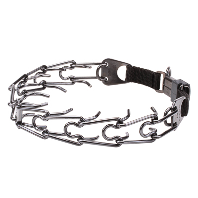 Black Stainless Steel Pinch Prong Collar with Click-Lock Buckle and Nylon Loop (2.25mm x 16 inches)