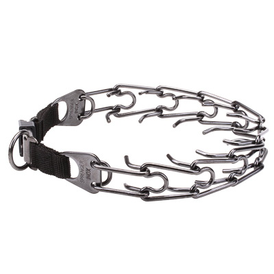 Black Stainless Steel Pinch Prong Collar with Click-Lock Buckle and Nylon Loop (2.25mm x 16 inches)