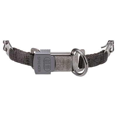 Black Stainless Steel Pinch Prong Collar with Click-Lock Buckle and Nylon Loop (2.25 mm x 16 inches)