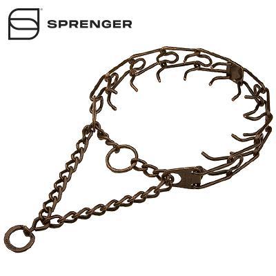 Browned Steel Pinch Prong Collar with Center-Plate, Assembly Chain and Swivel (4 mm x 25 inches)