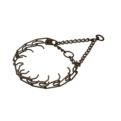 Browned Steel Pinch Prong Collar with Center-Plate, Assembly Chain and Swivel (4 mm x 25 inches)