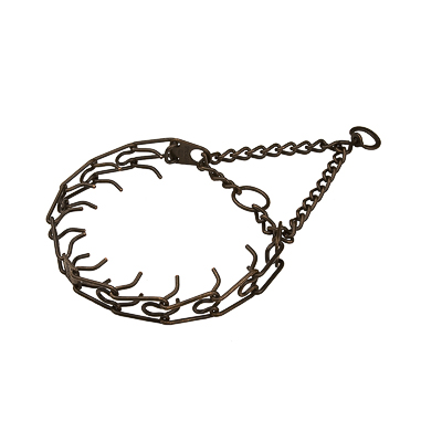 Browned Steel Pinch Prong Collar with Center-Plate, Assembly Chain and Swivel (4.0mm x 25 inches)