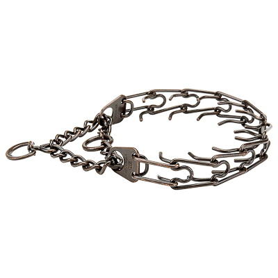 Browned Steel Pinch Prong Collar with Center-Plate, Assembly Chain and Swivel (4 mm x 25 inches)