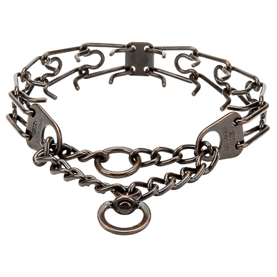 Browned Steel Pinch Prong Collar with Center-Plate, Assembly Chain and Swivel (4 mm x 25 inches)