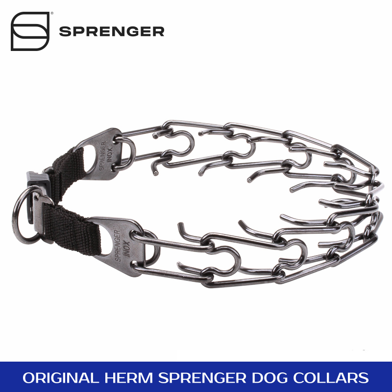 Black Stainless Steel Pinch Prong Collar with CenterPlate and Click