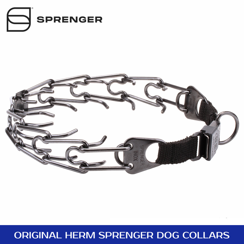 Black Stainless Steel Pinch Prong Collar with CenterPlate and Click