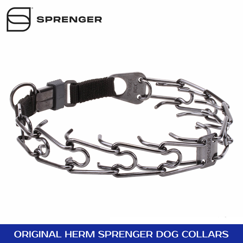 Black Stainless Steel Pinch Prong Collar with Center-Plate and Click-Lock Buckle (4 mm x 23 ⅗ inches)