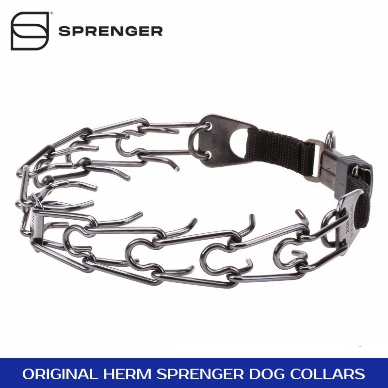 Black Stainless Steel Pinch Prong Collar with Click-Lock Buckle and Nylon Loop (2.25 mm x 16 inches)