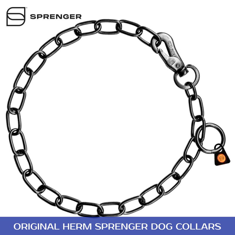 Herm Sprenger Black Stainless Steel Chain Collar with Snap Hook 3.0 mm HS1531091 51547 57 Black Stainless Steel Chain Collar 3 mm with Snap Hook 42.49 Prong Collars Pinch